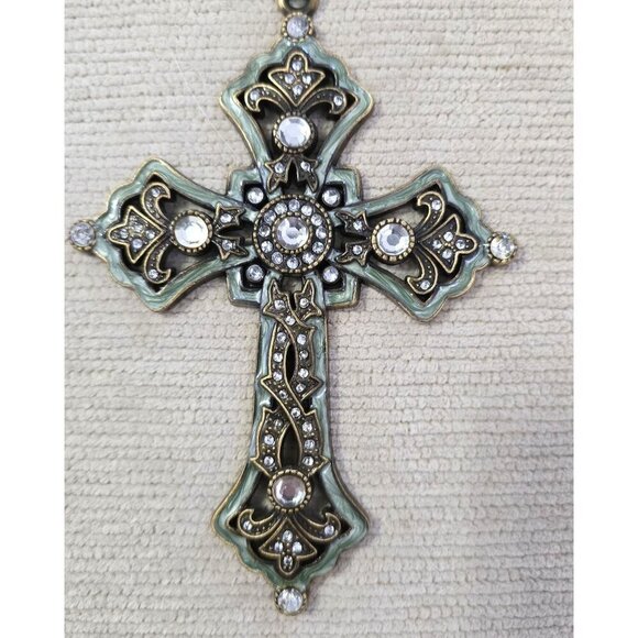 Vintage-Style Rhinestone Cross Ornament With Ribbon Hanger 5-1/2"H x 4"W - Picture 2 of 6